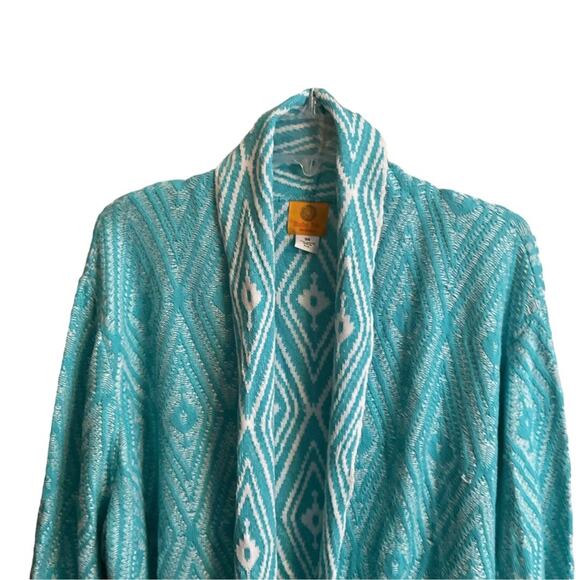 Ruby Rd Cardigan Women's SZ 3X Open Turquoise &White Fringe Hem Long Sleeve - Picture 4 of 10
